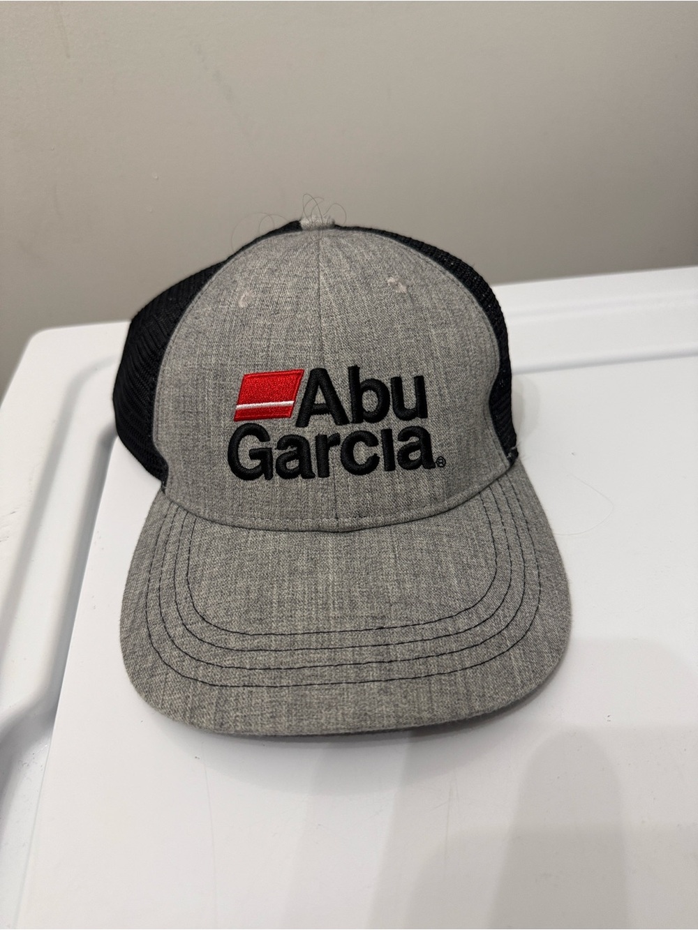 Abu Garcia Men's Gray & Black Mesh Back Trucker Hat with Red Logo